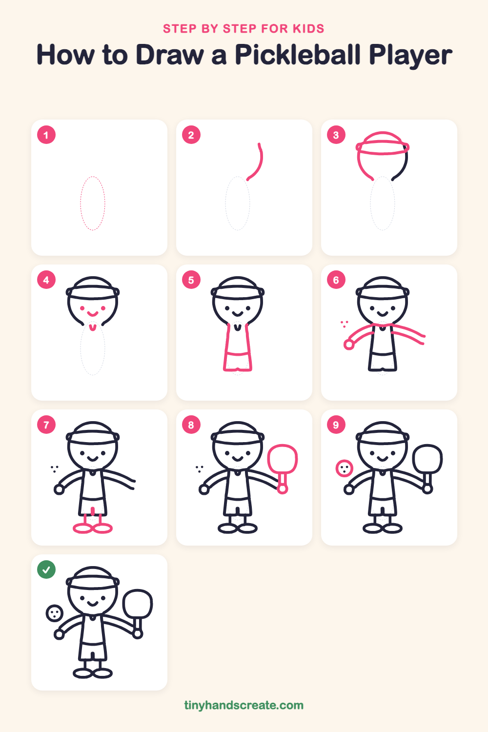 How to draw a pickleball player step by step for kids