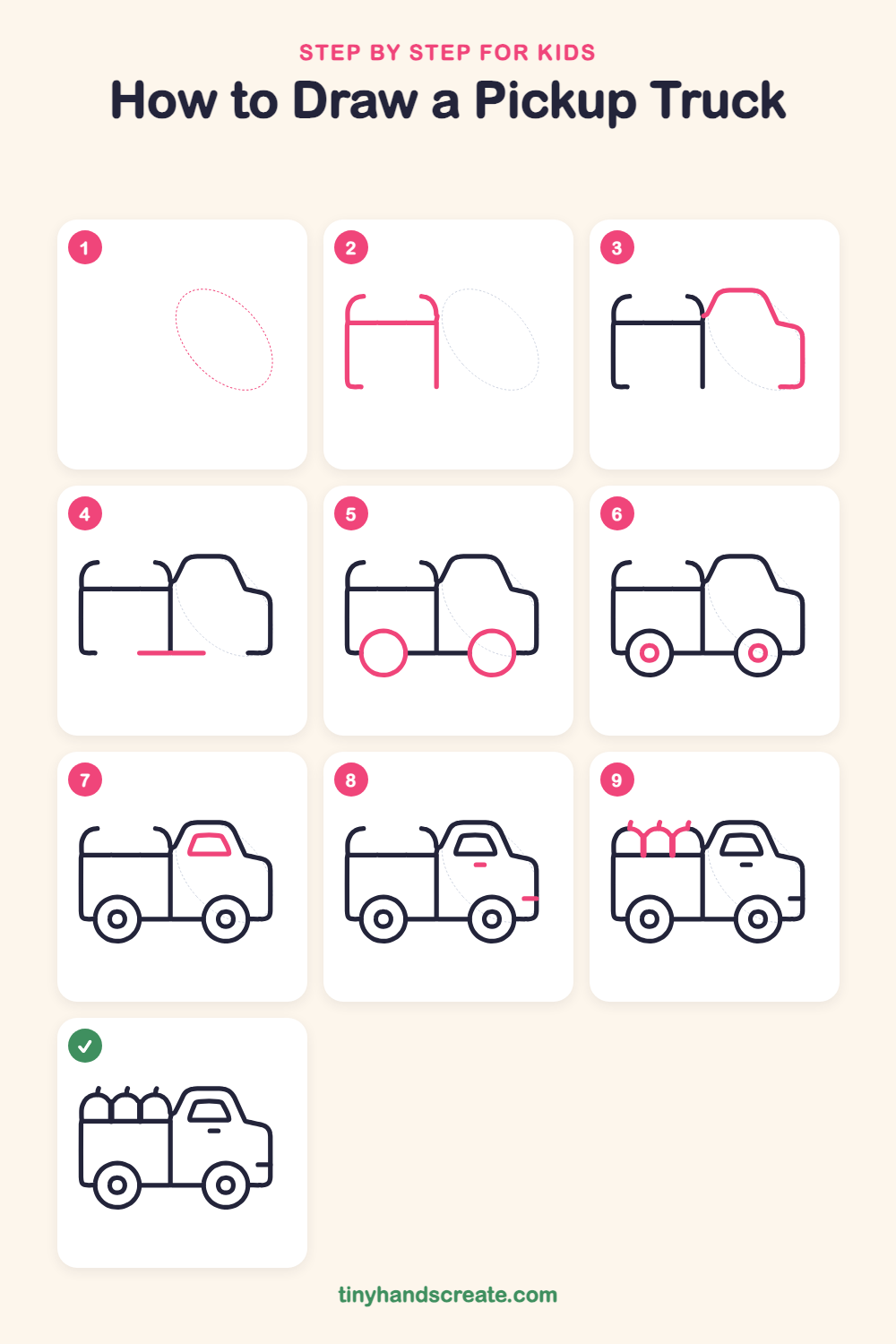 How to draw a pickup truck step by step for kids