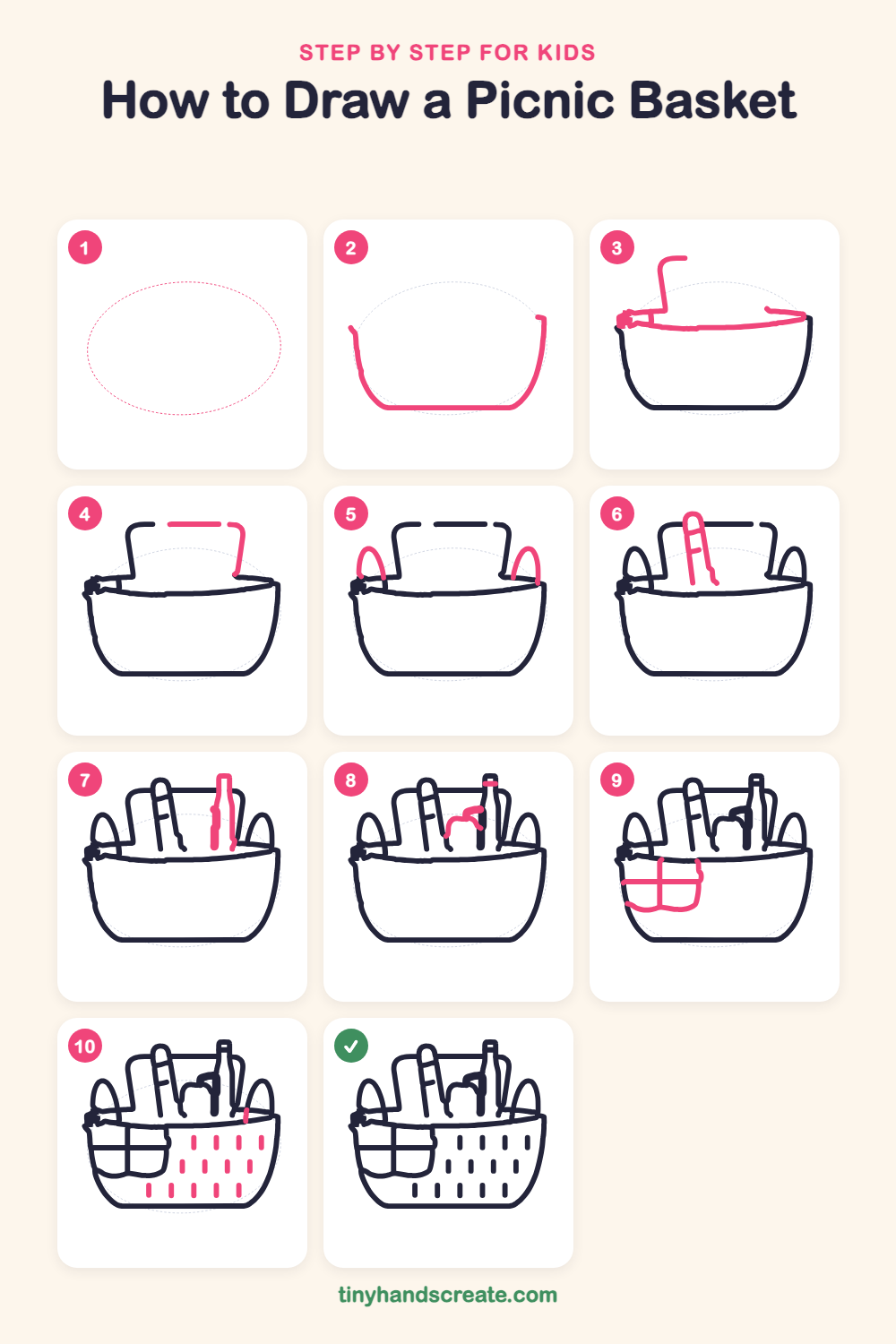 How to draw a picnic basket step by step for kids