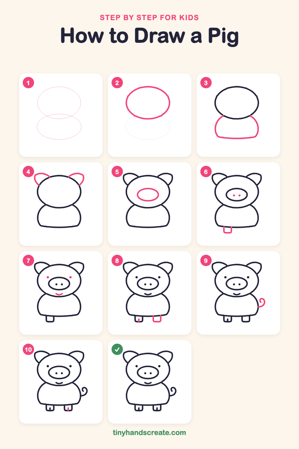 How to draw a pig step by step for kids