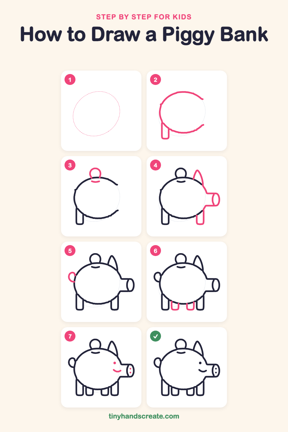 How to draw a piggy bank step by step for kids