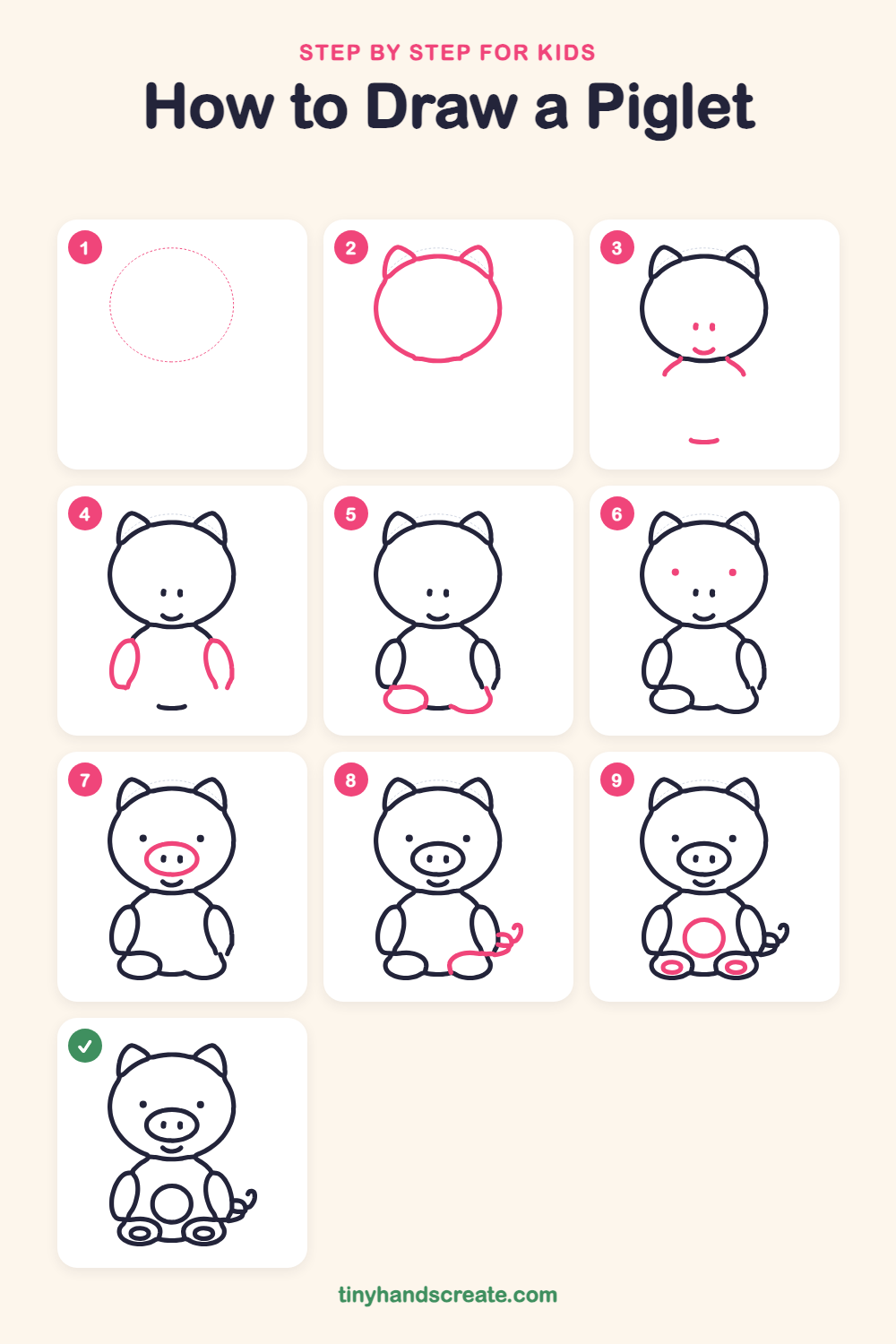 How to draw a piglet step by step for kids