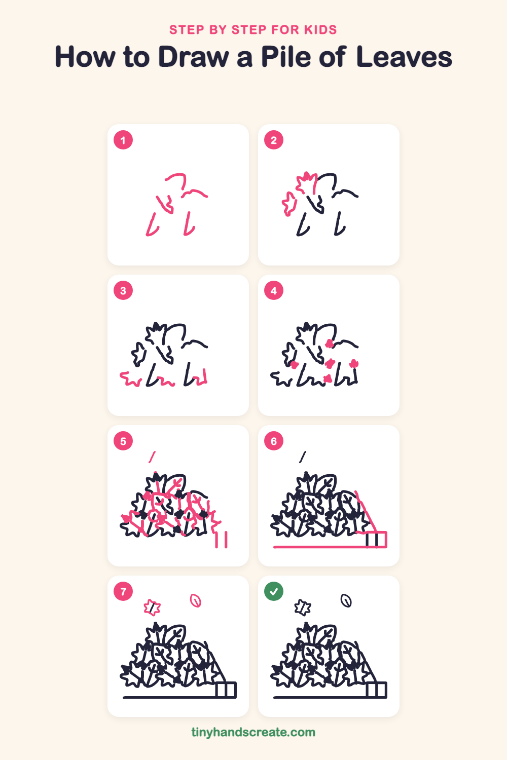 How to draw a pile of leaves step by step for kids