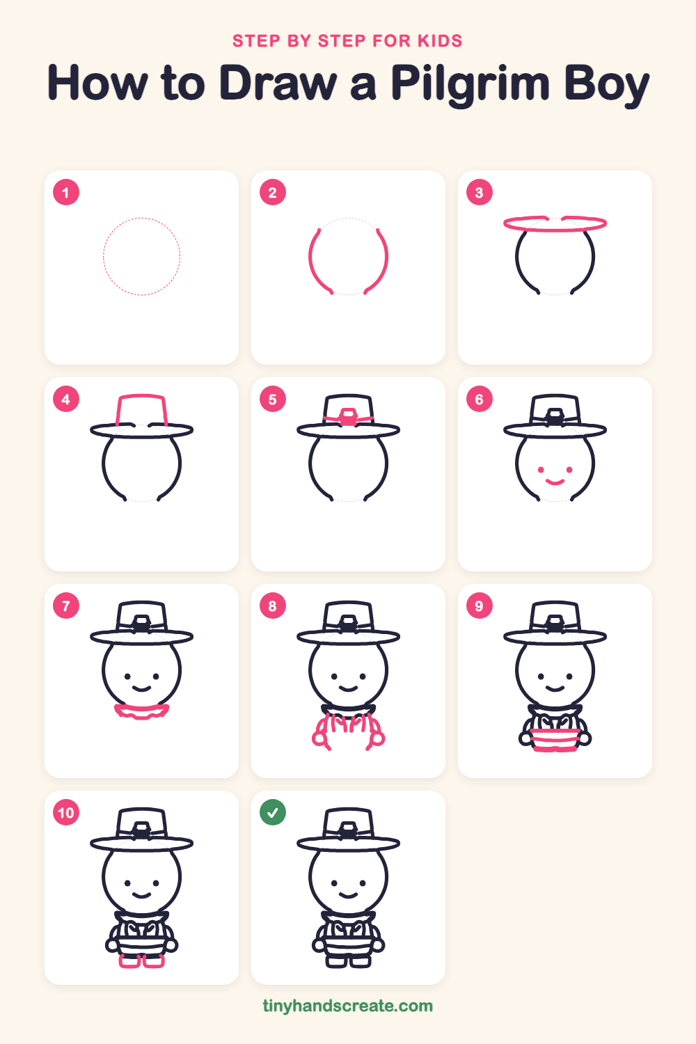 How to draw a pilgrim boy step by step for kids