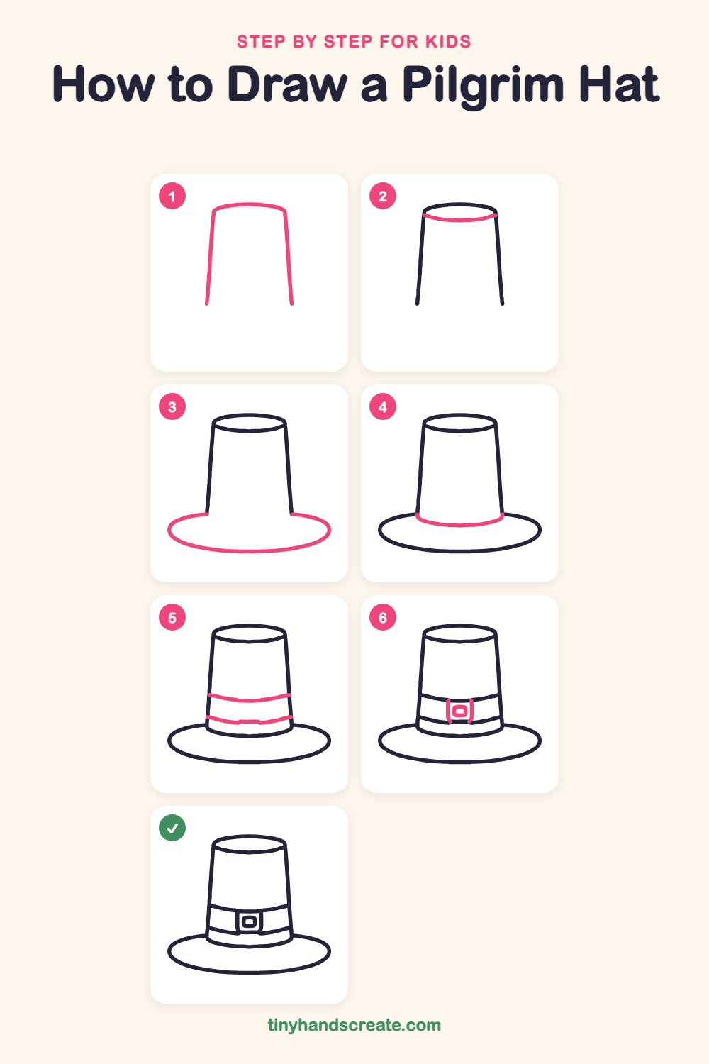 How to draw a pilgrim hat step by step for kids