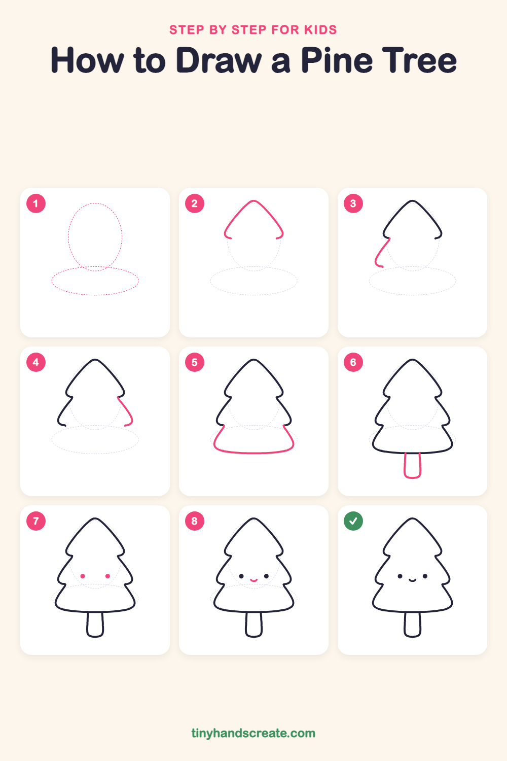How to draw a pine tree step by step for kids