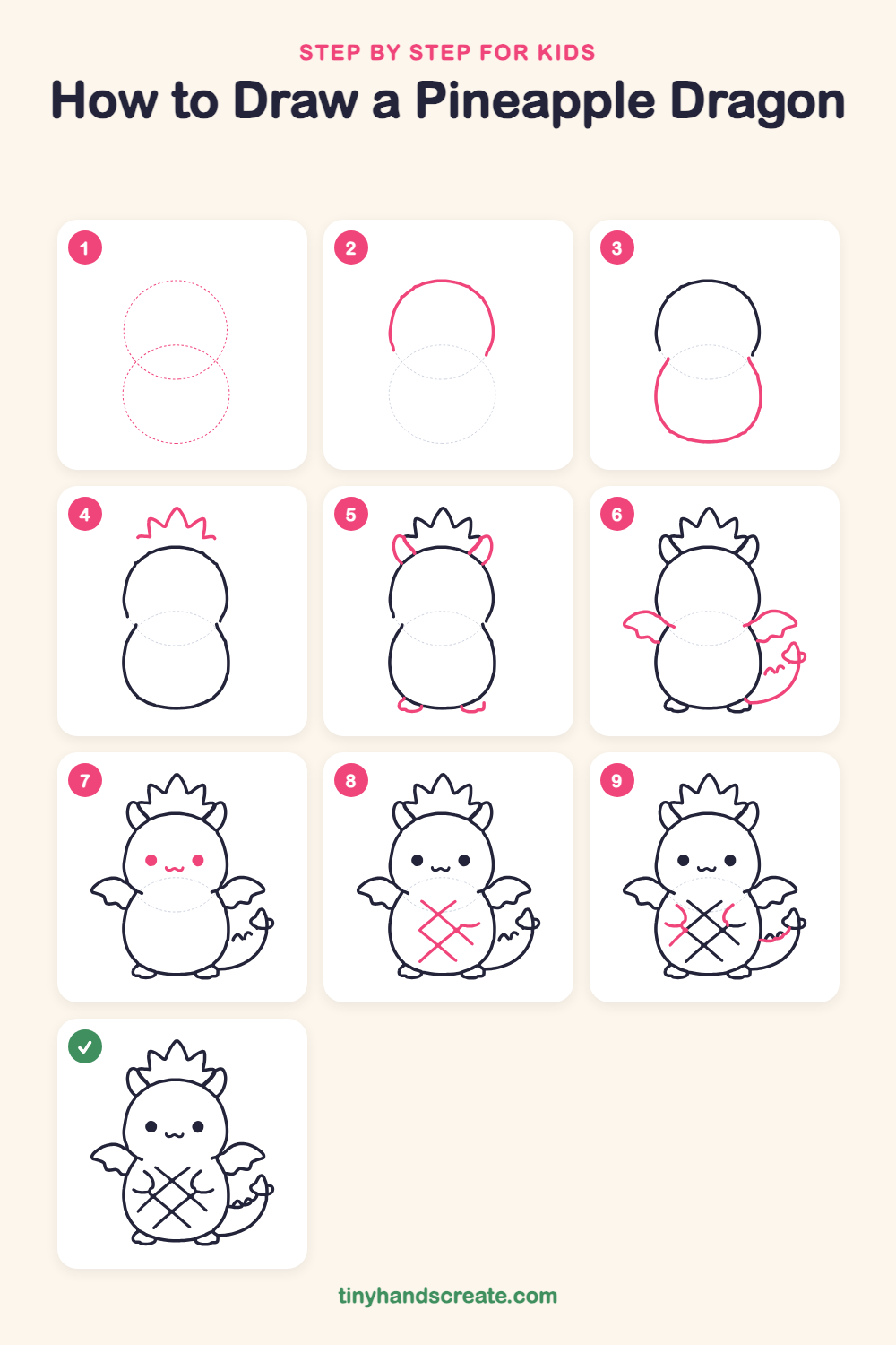 How to draw a pineapple dragon step by step for kids
