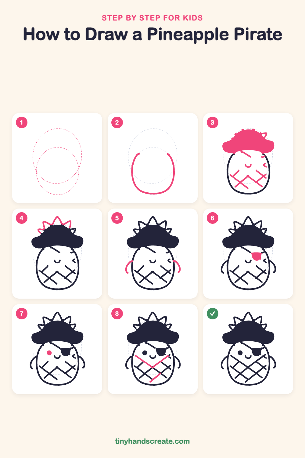 How to draw a pineapple pirate step by step for kids