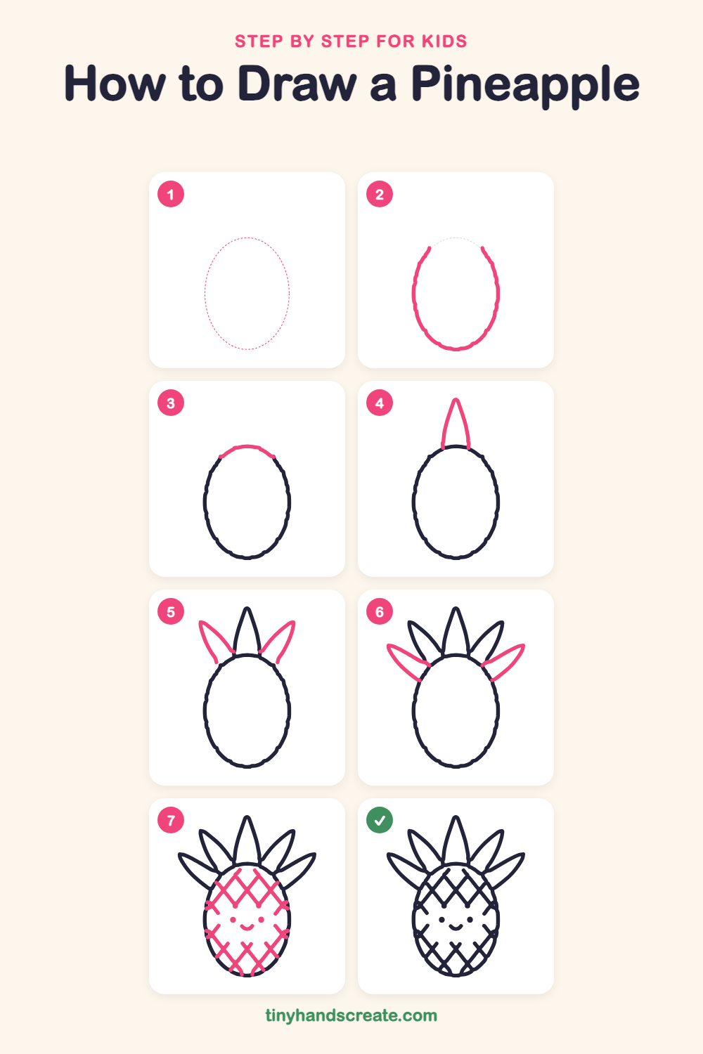 How to draw a pineapple step by step for kids