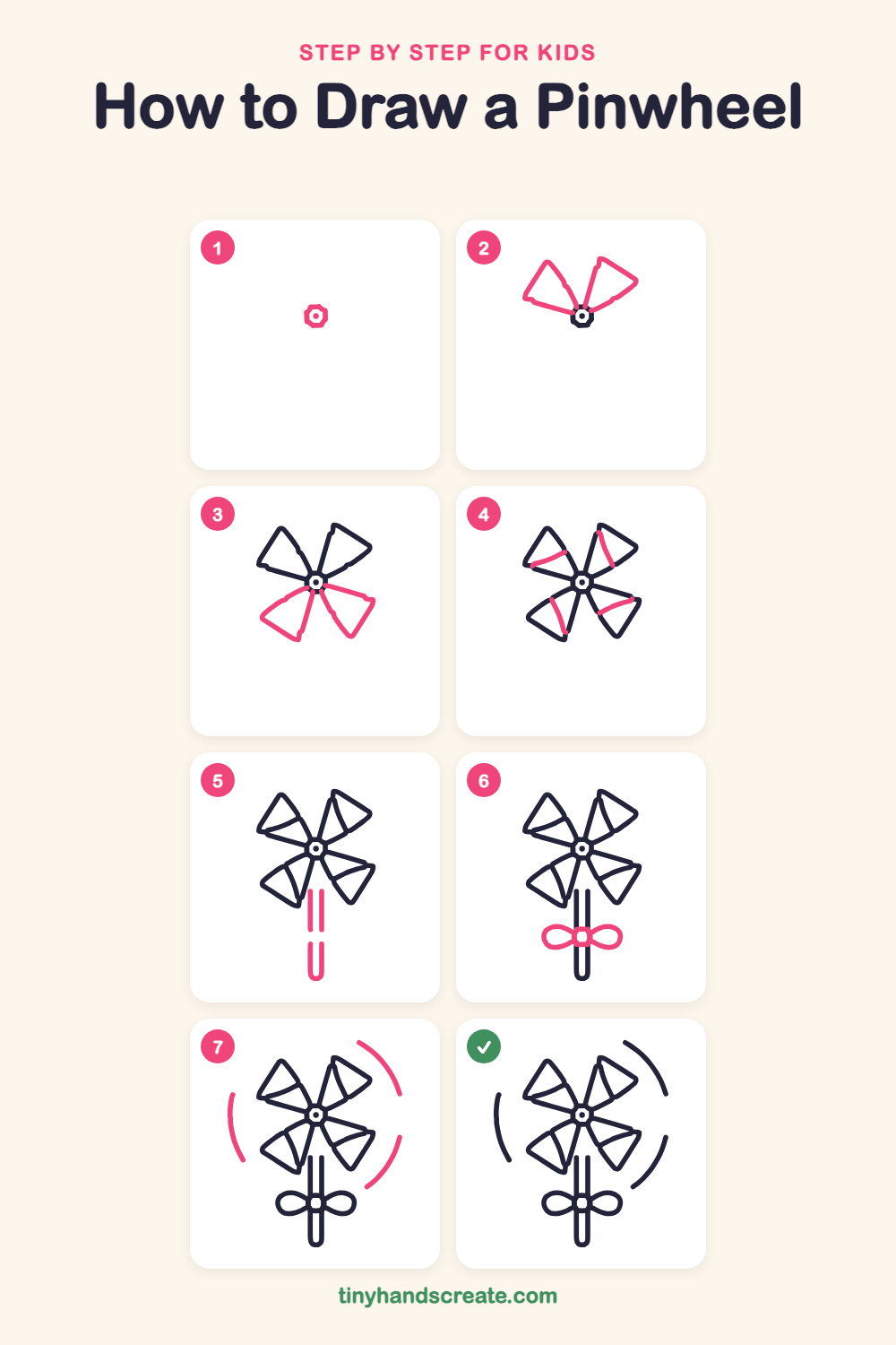 How to draw a pinwheel step by step for kids