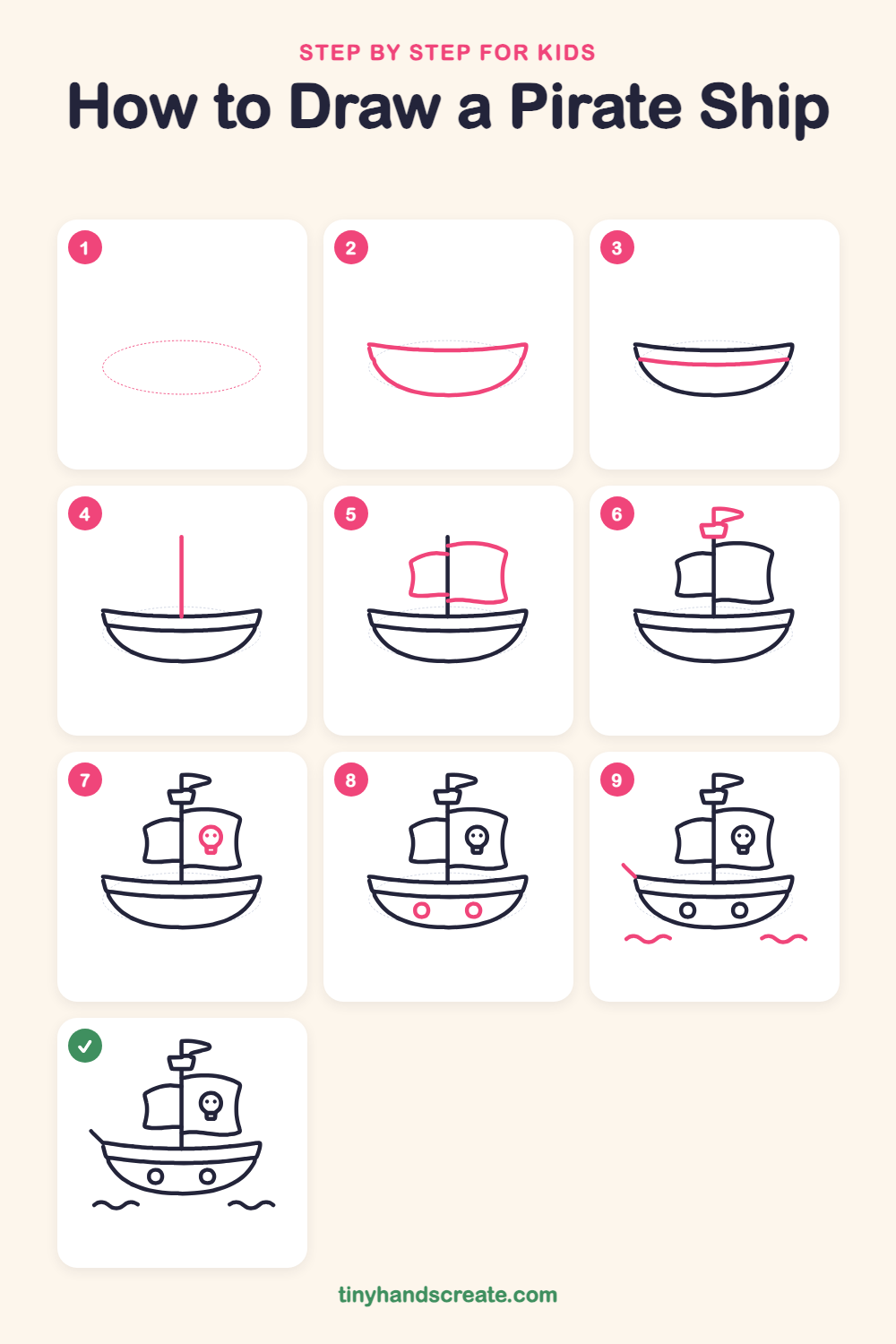 How to draw a pirate ship step by step for kids