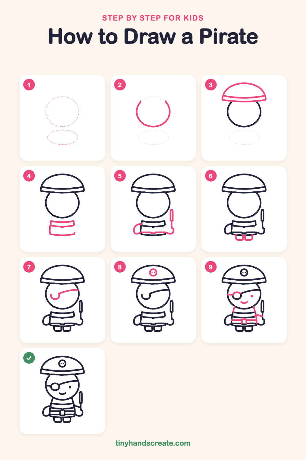 How to draw a pirate step by step for kids