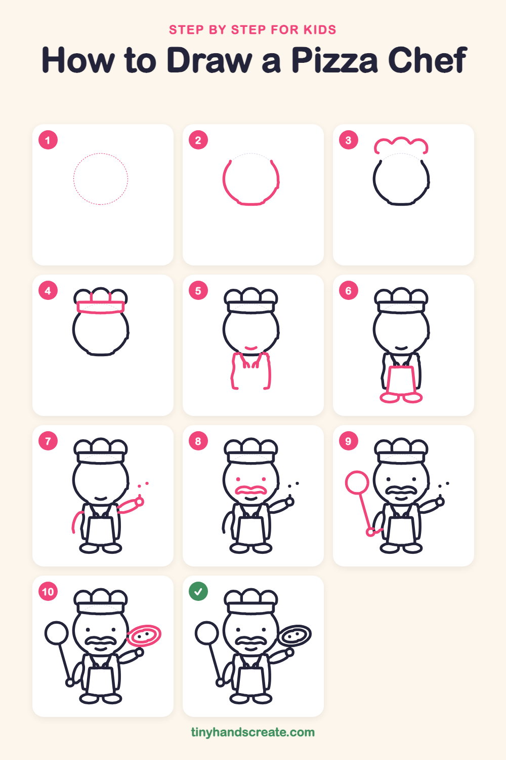 How to draw a pizza chef step by step for kids