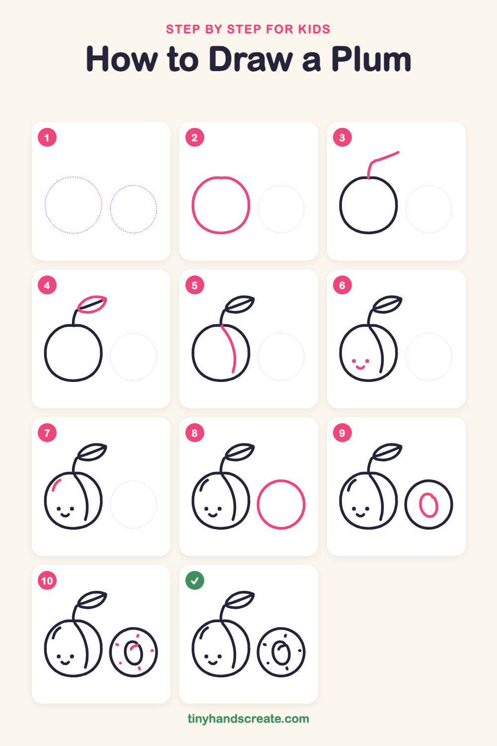 How to draw a plum step by step for kids