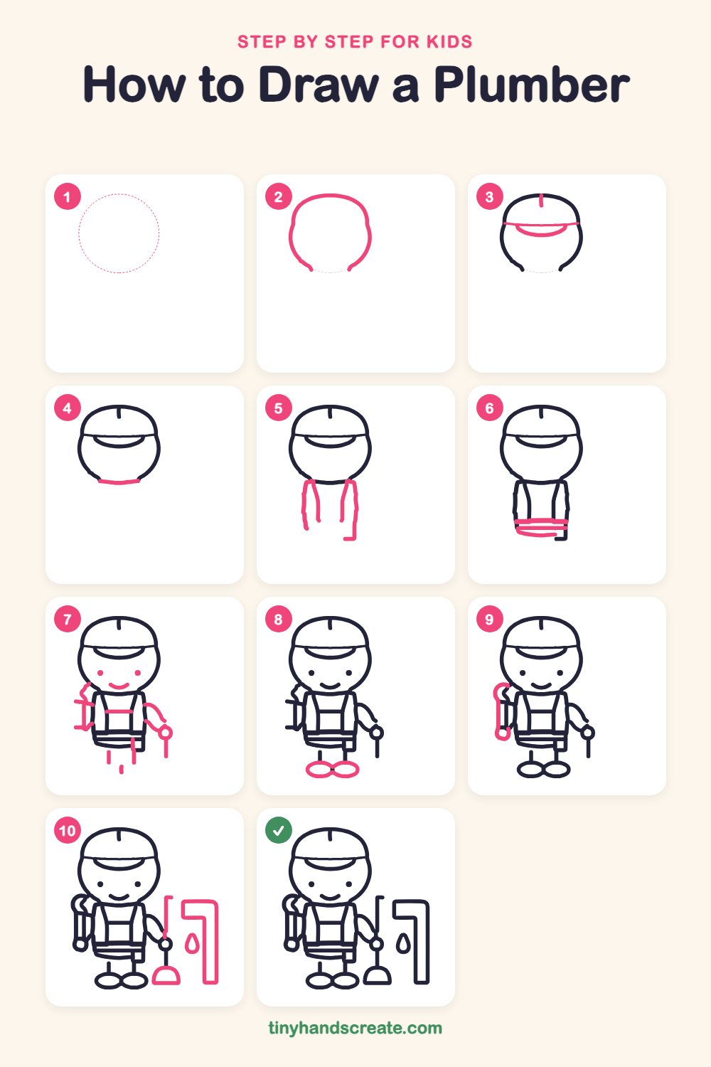 How to draw a plumber step by step for kids