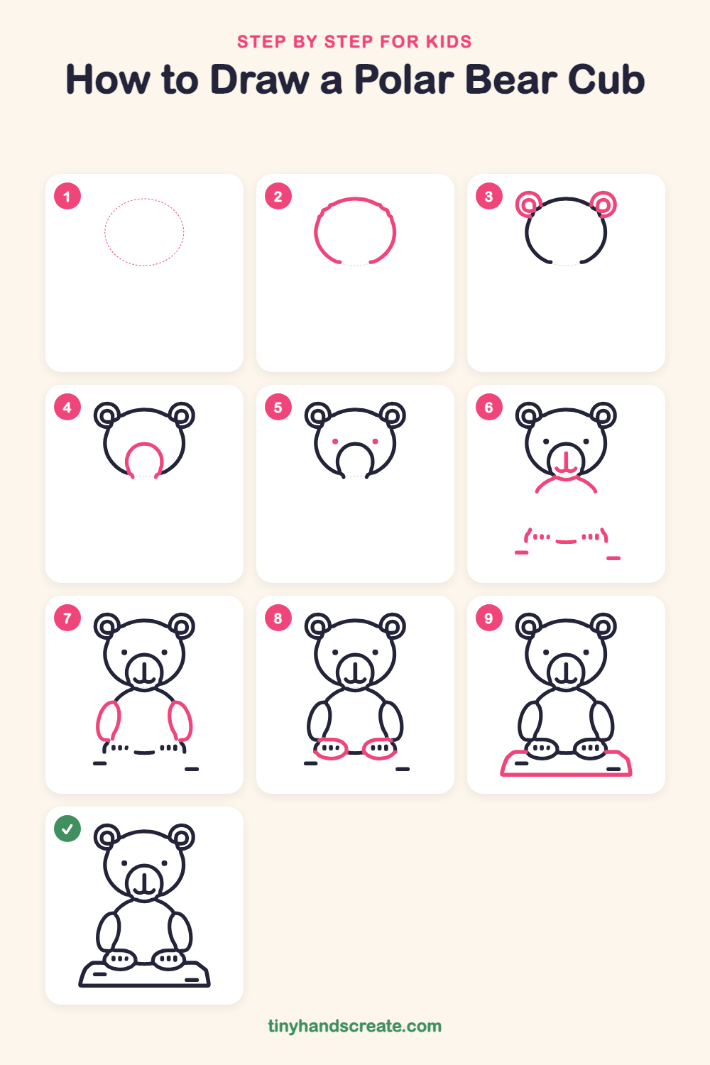 How to draw a polar bear cub step by step for kids