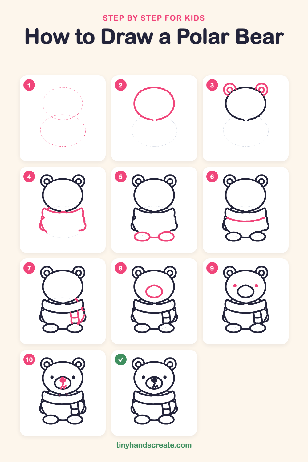 How to draw a polar bear step by step for kids
