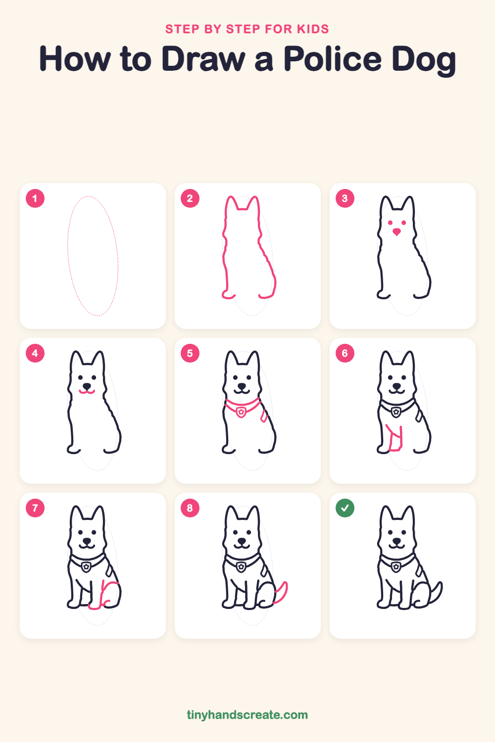 How to draw a police dog step by step for kids