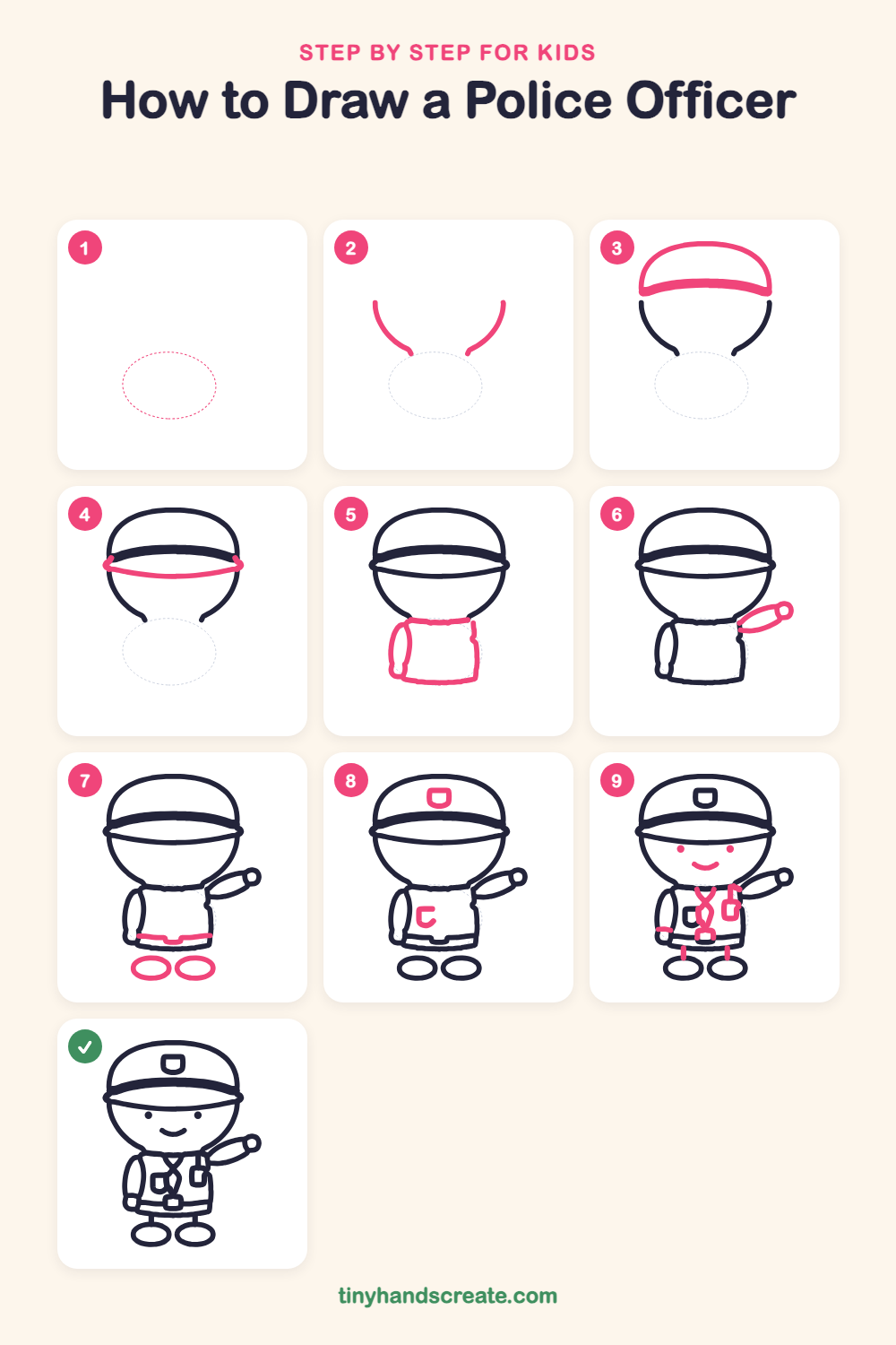 How to draw a police officer step by step for kids