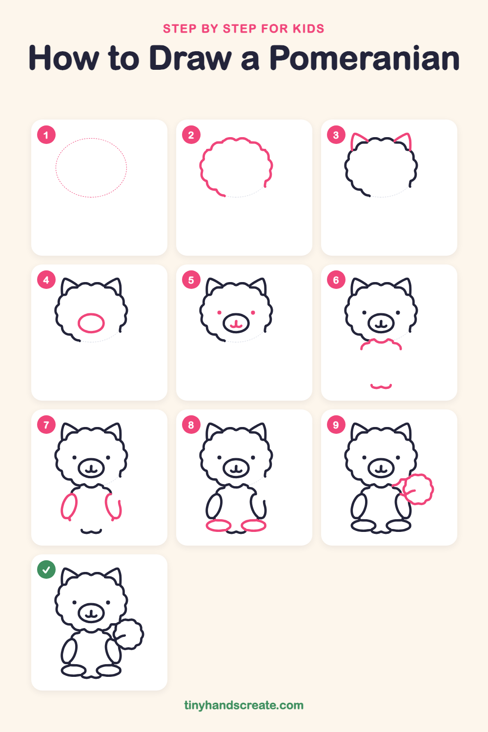 How to draw a Pomeranian step by step for kids