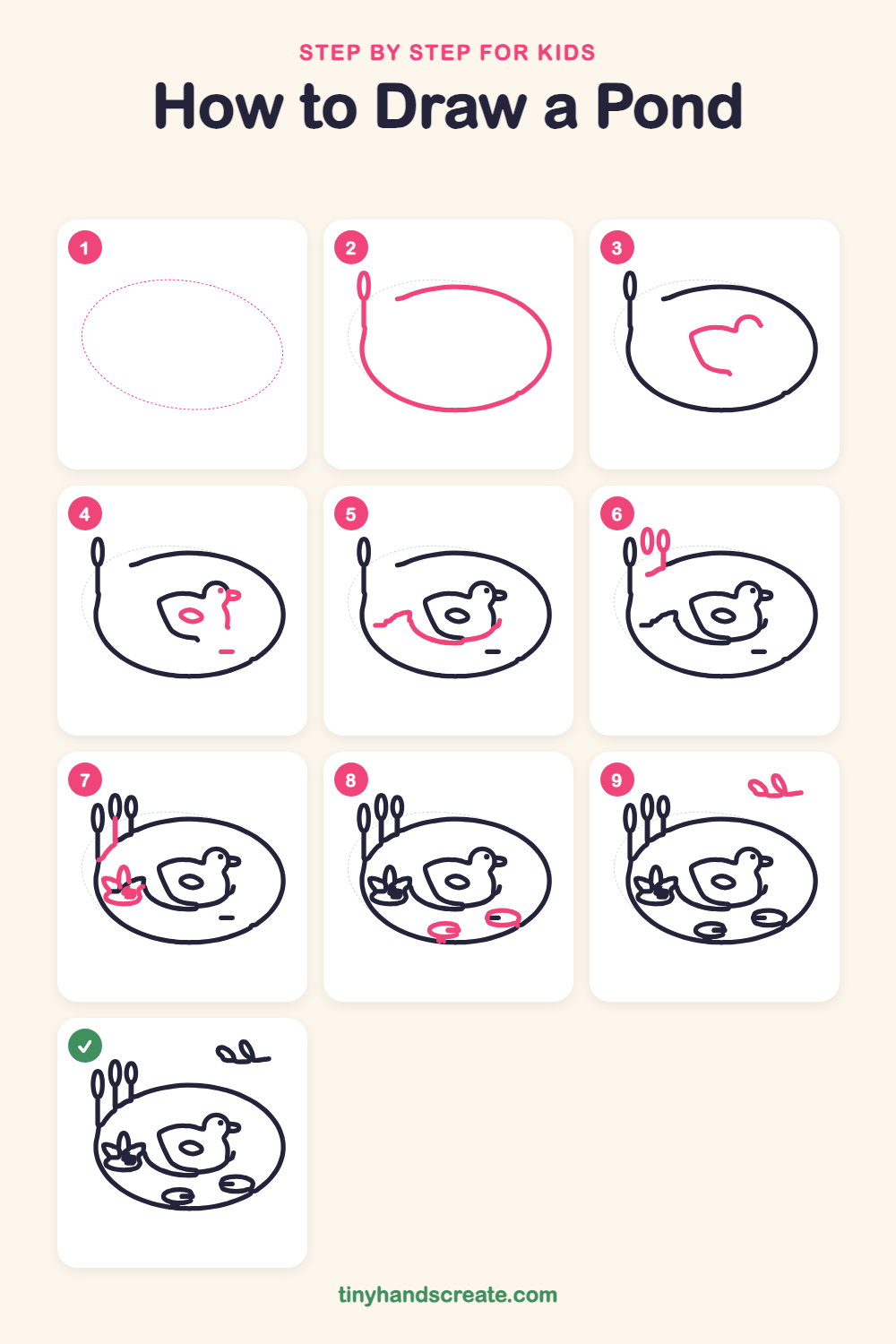 How to draw a pond step by step for kids