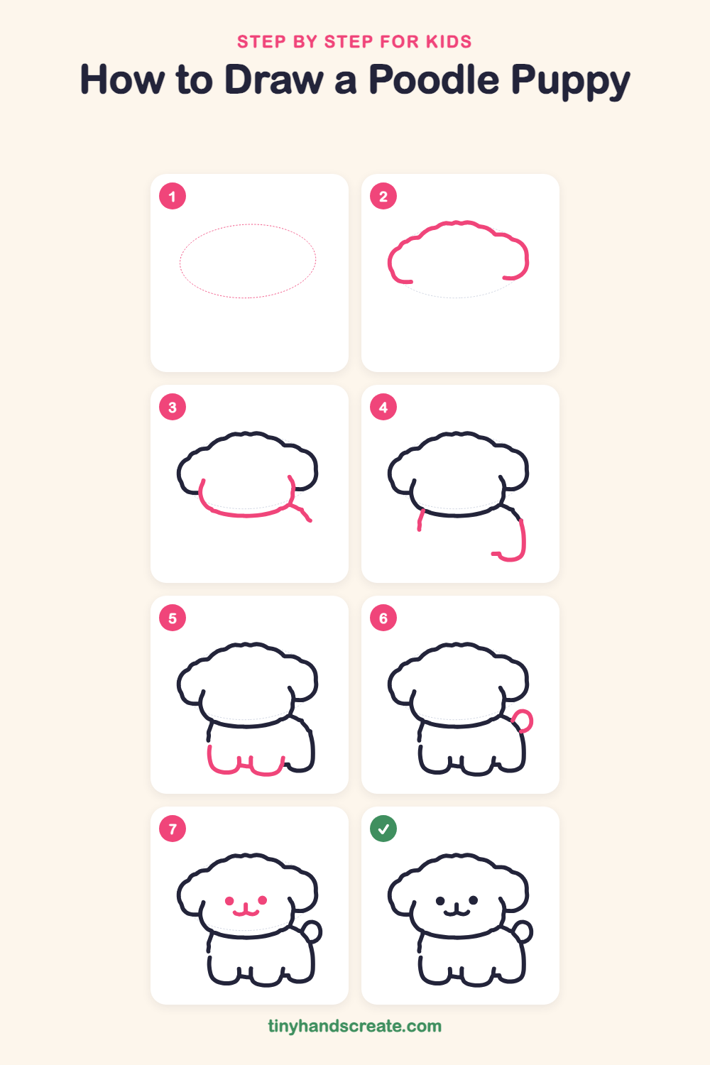How to draw a poodle puppy step by step for kids