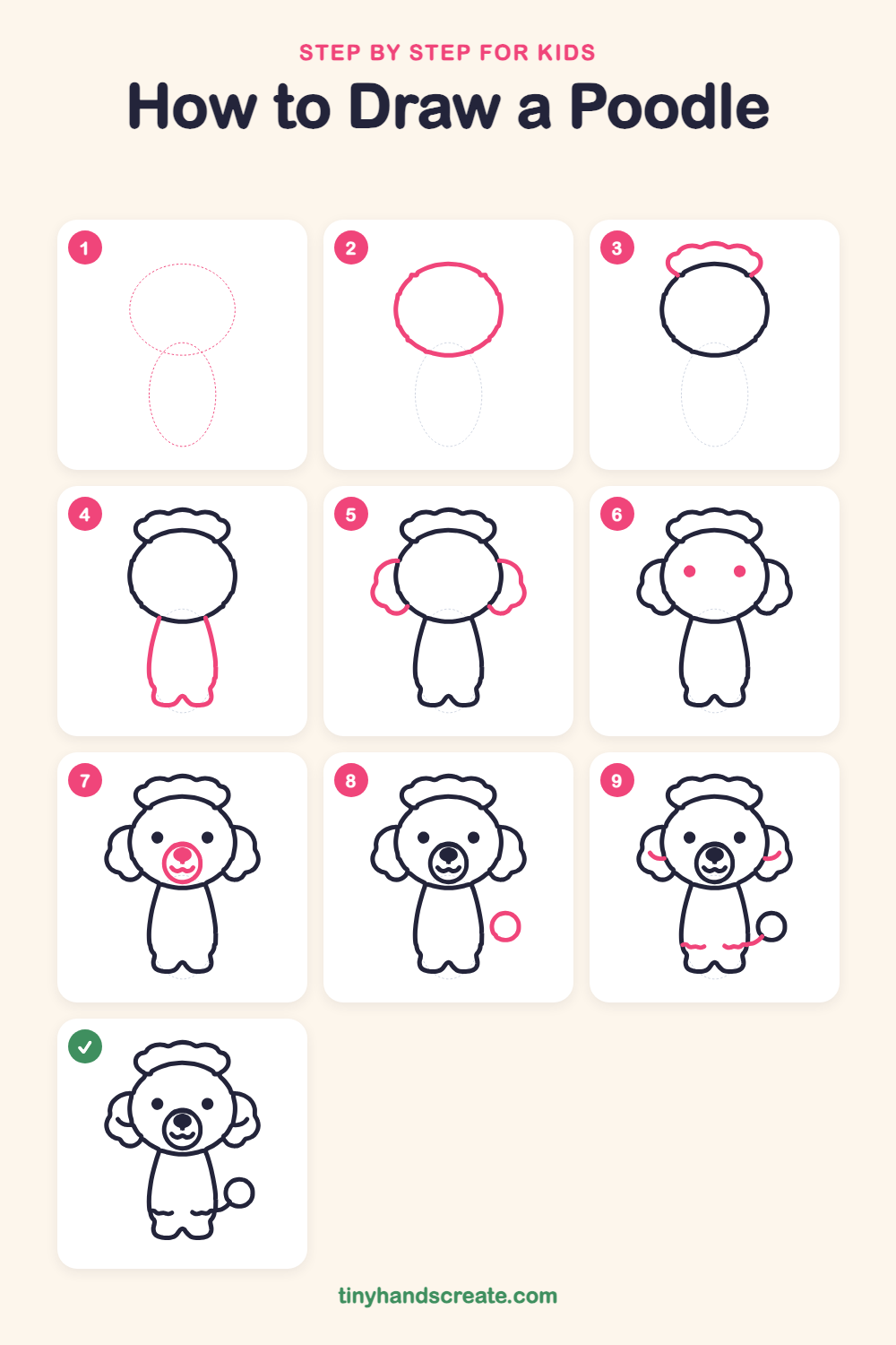 How to draw a poodle step by step for kids
