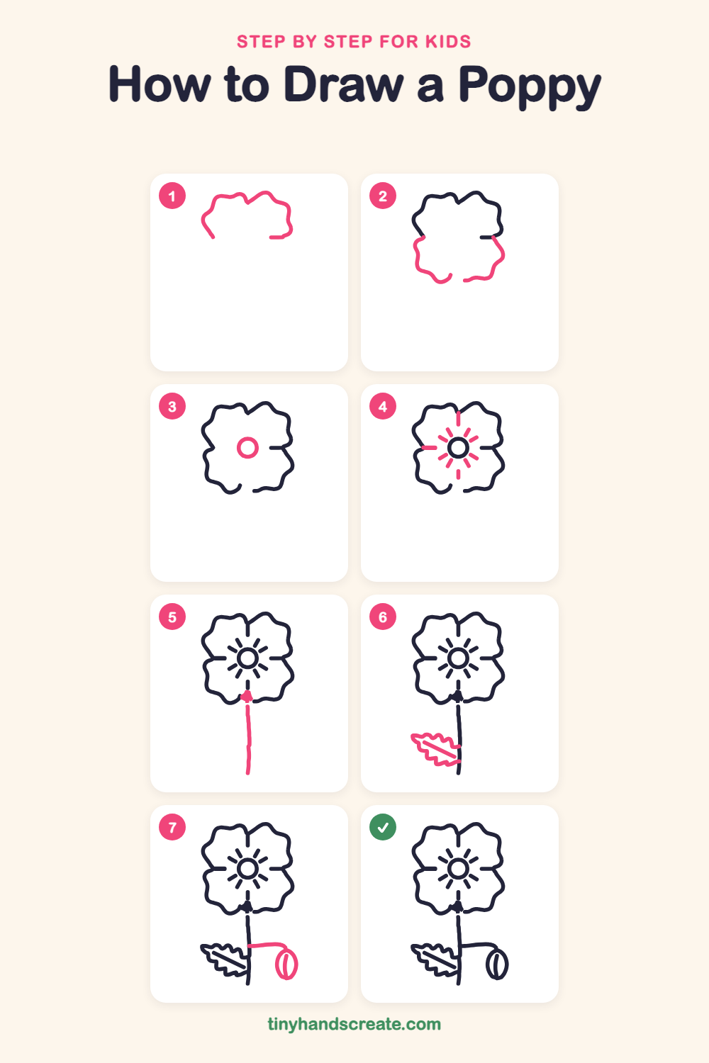 How to draw a poppy step by step for kids