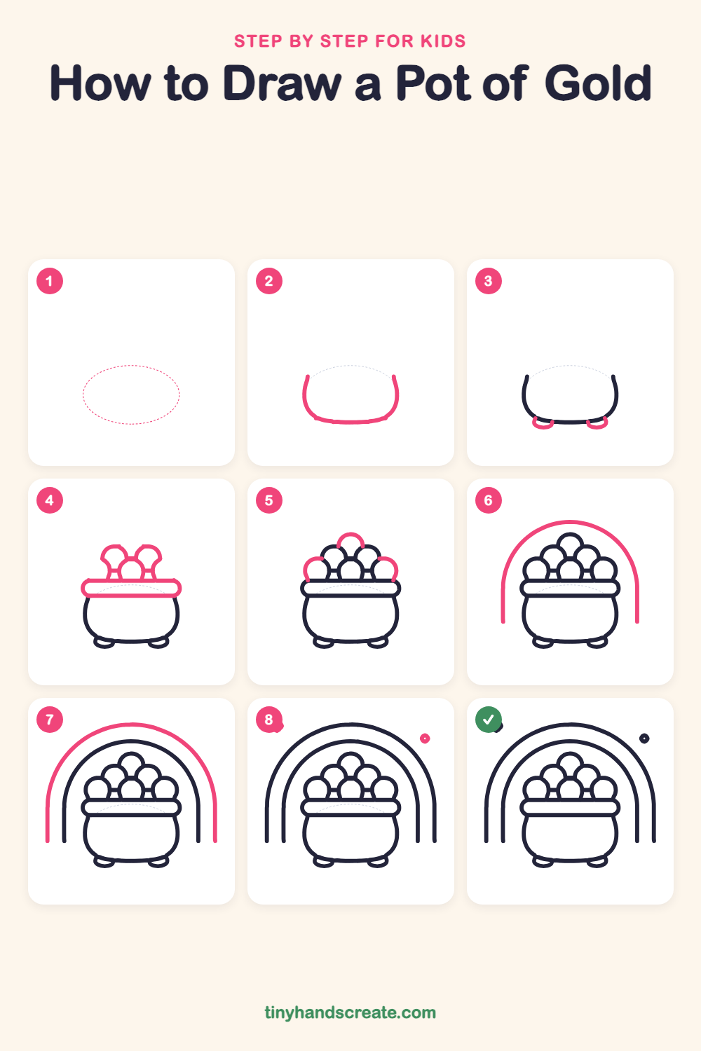 How to draw a pot of gold step by step for kids