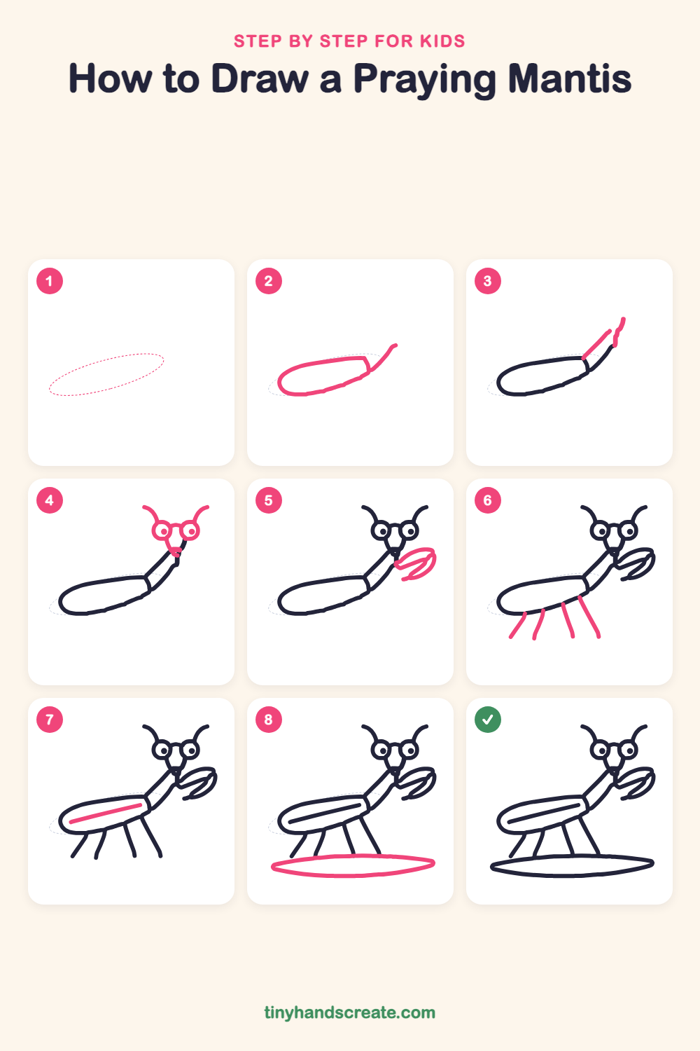 How to draw a praying mantis step by step for kids
