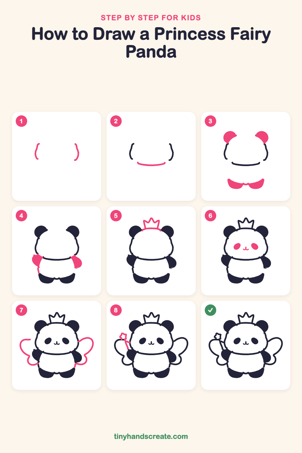 How to draw a princess fairy panda step by step for kids