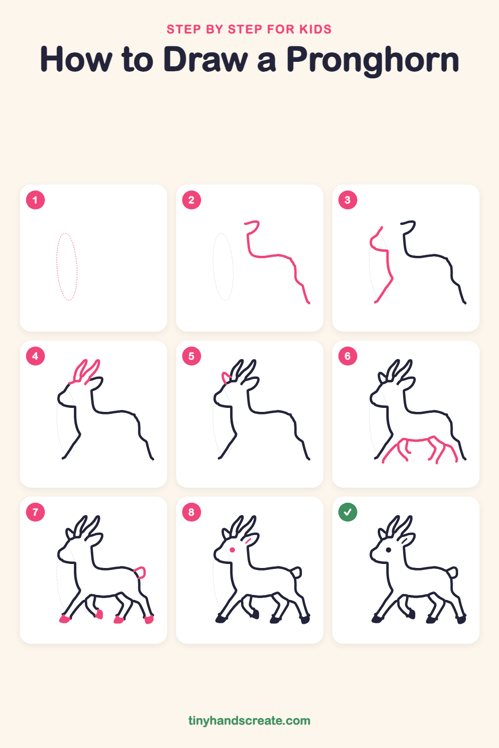 How to draw a pronghorn step by step for kids