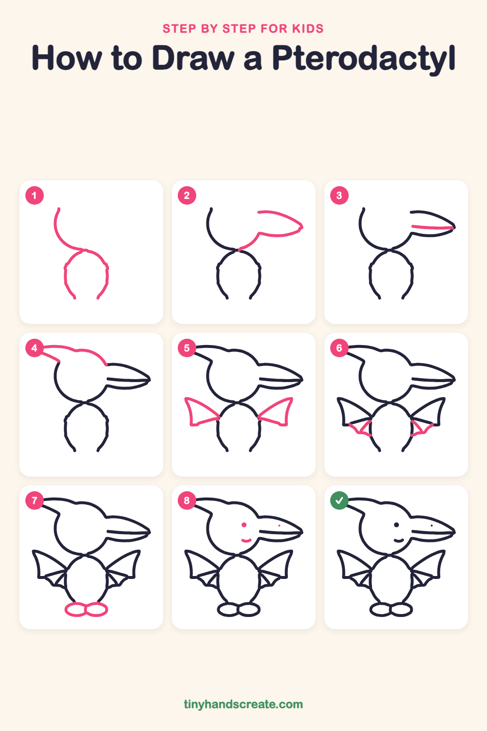 How to draw a pterodactyl step by step for kids