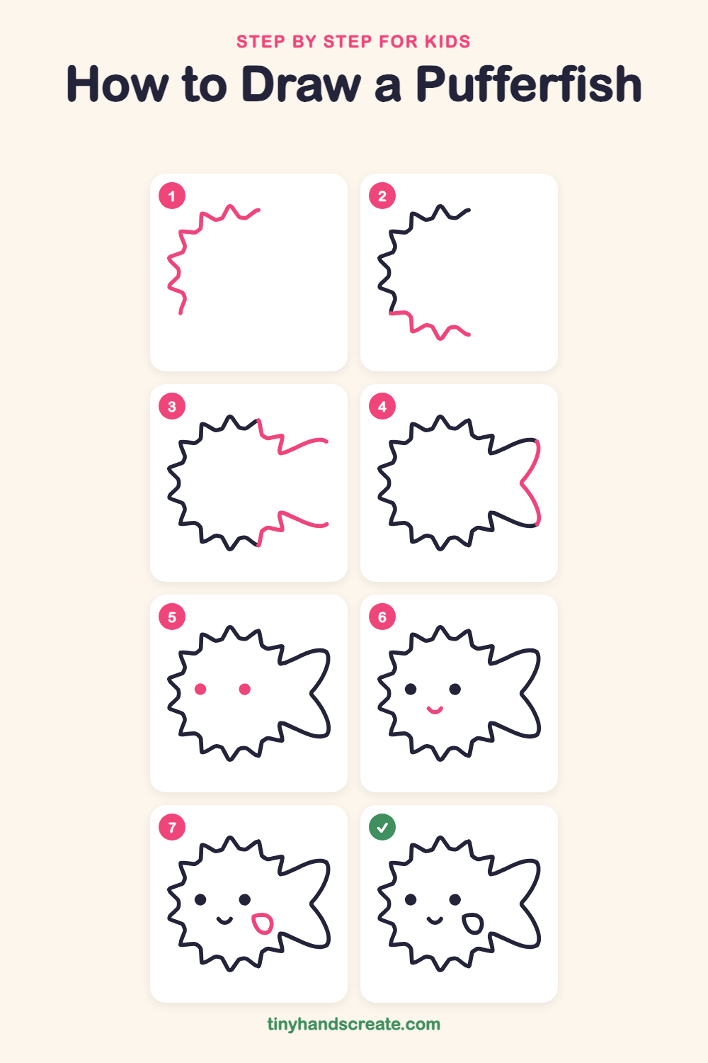 How to draw a pufferfish step by step for kids