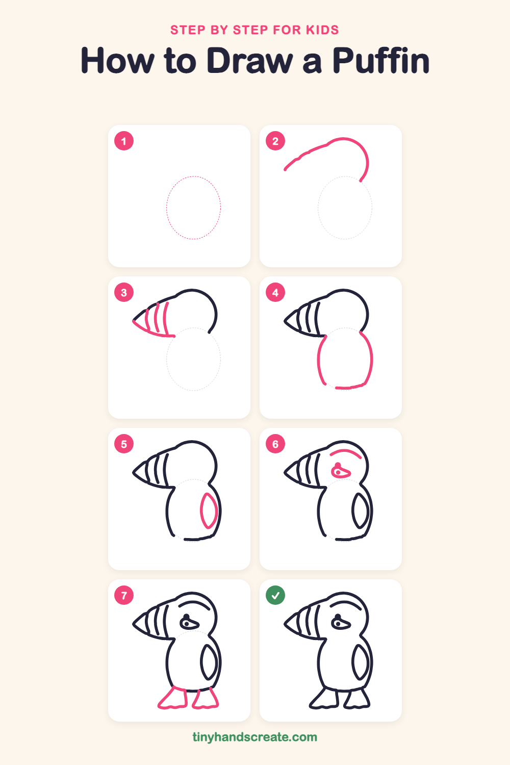 How to draw a puffin step by step for kids