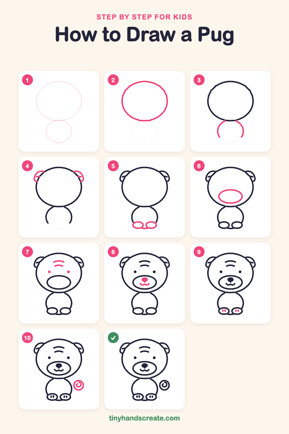 How to draw a pug step by step for kids