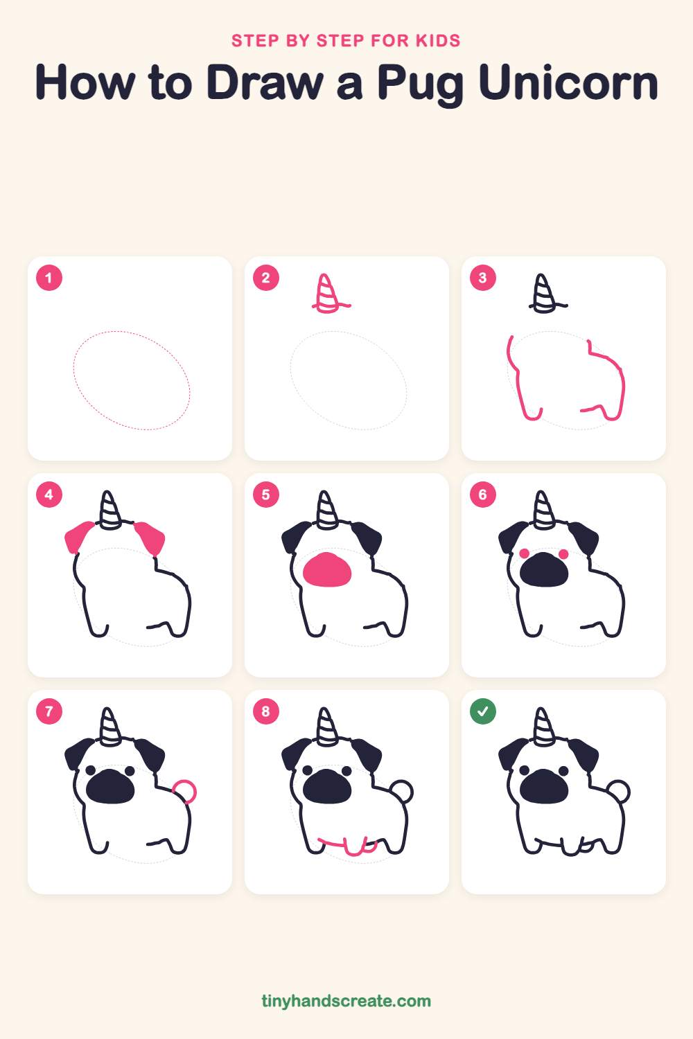How to draw a pug unicorn step by step for kids