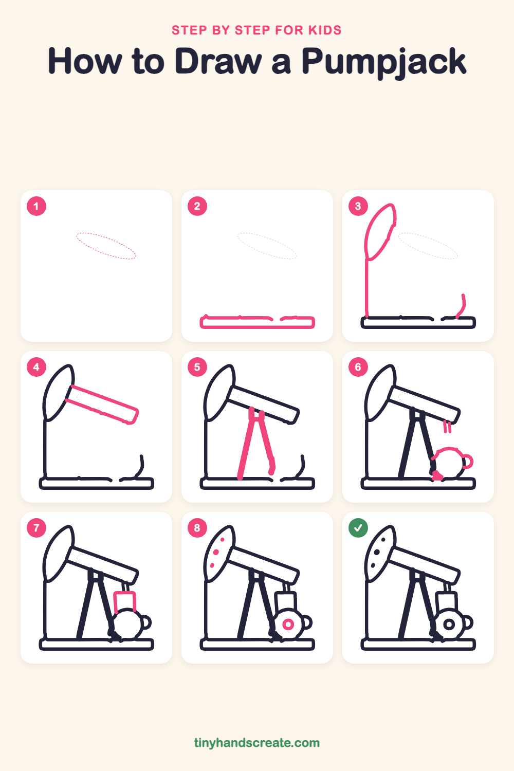 How to draw a pumpjack step by step for kids