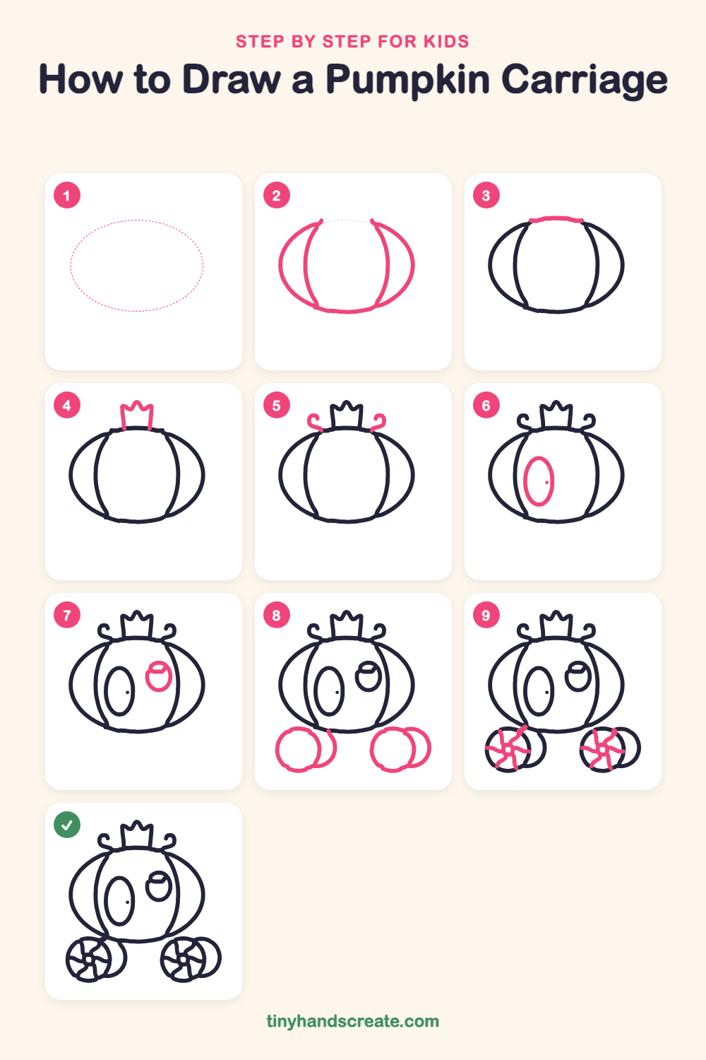 How to draw a pumpkin carriage step by step for kids