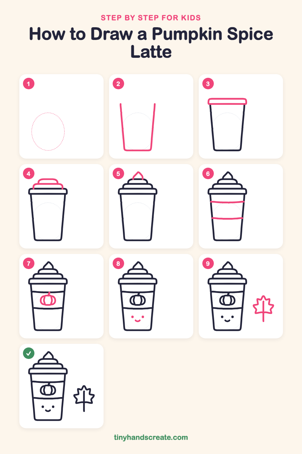 How to draw a pumpkin spice latte step by step for kids