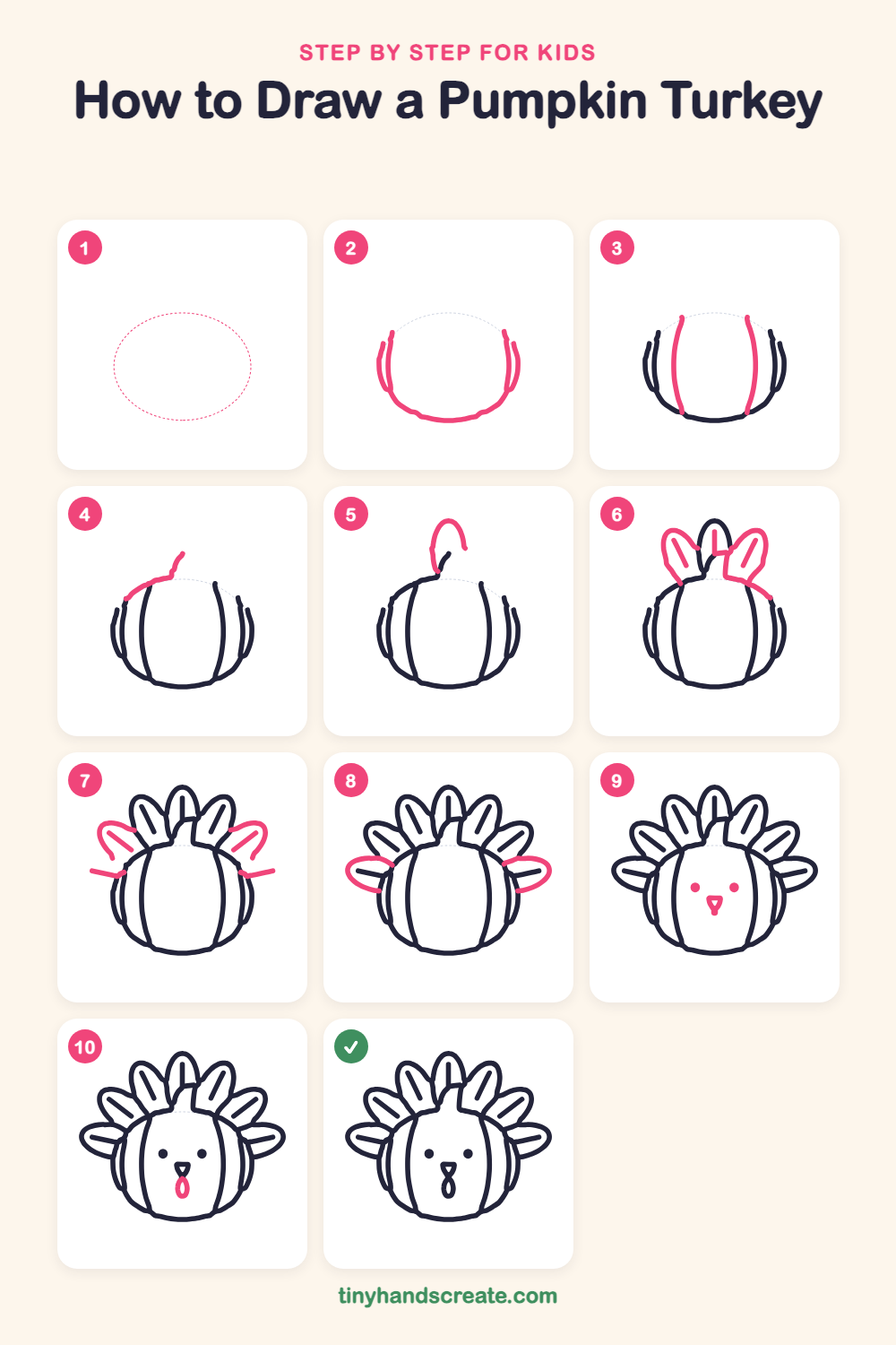 How to draw a pumpkin turkey step by step for kids