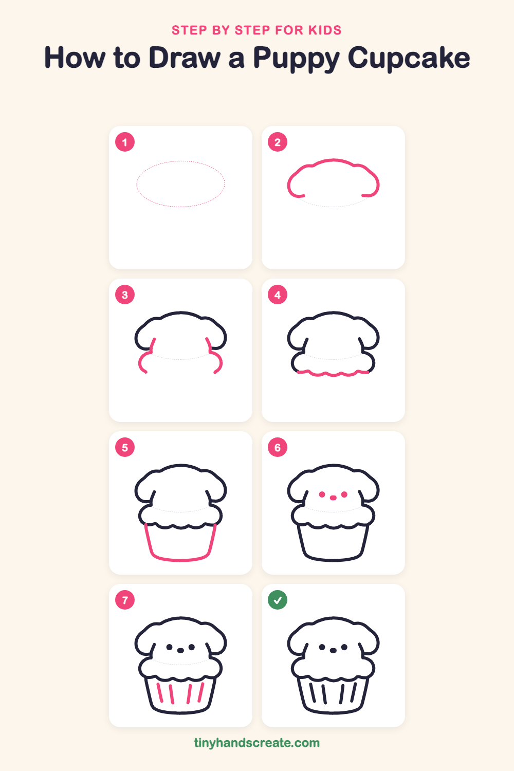 How to draw a puppy cupcake step by step for kids