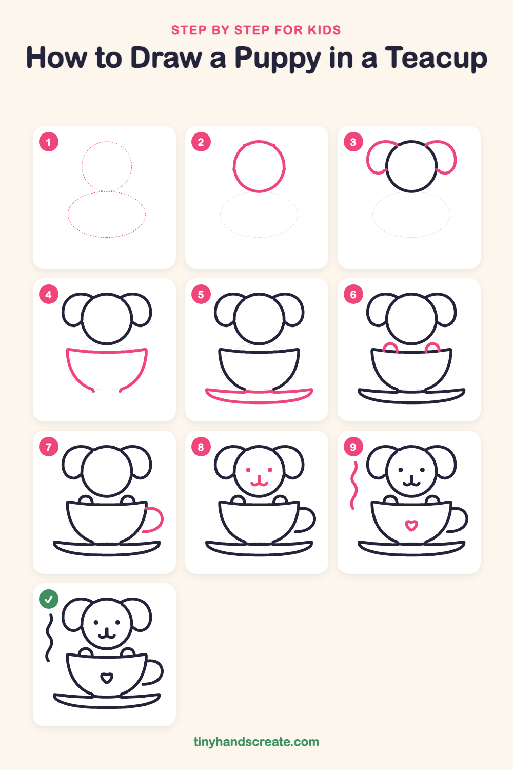 How to draw a puppy in a teacup step by step for kids