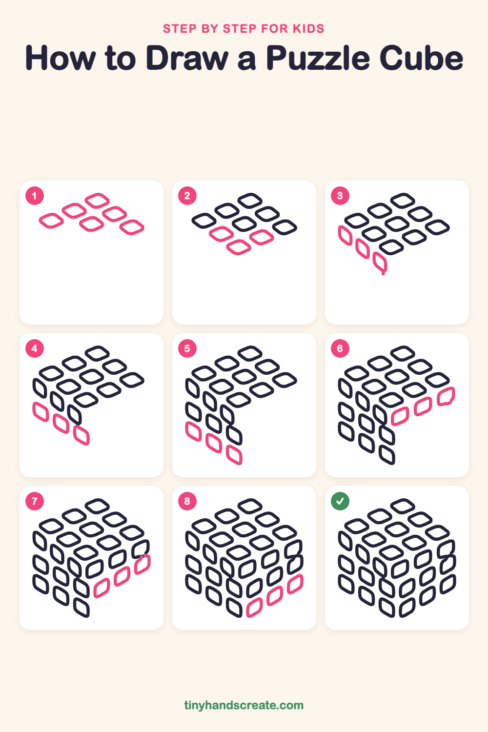 How to draw a puzzle cube step by step for kids