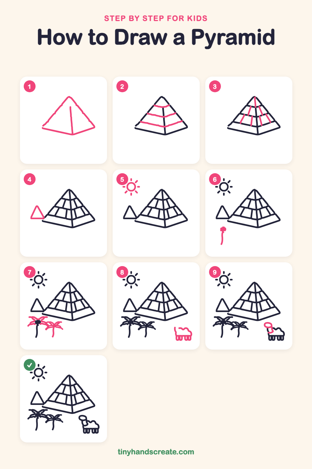 How to draw a pyramid step by step for kids