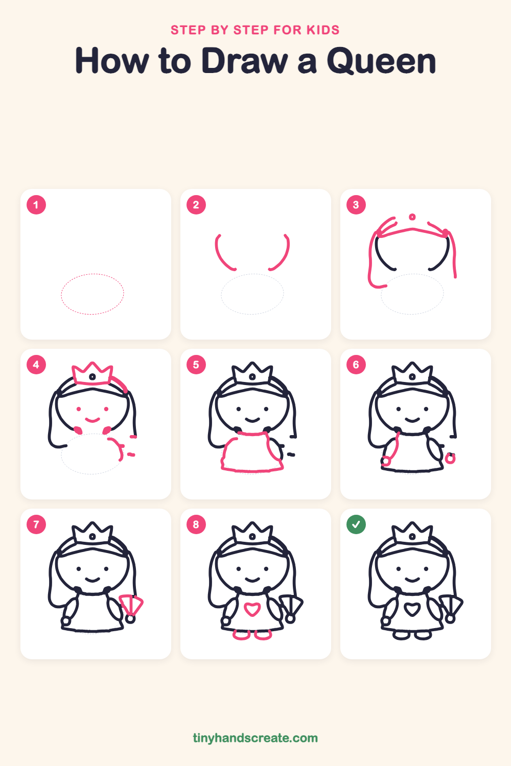 How to draw a queen step by step for kids