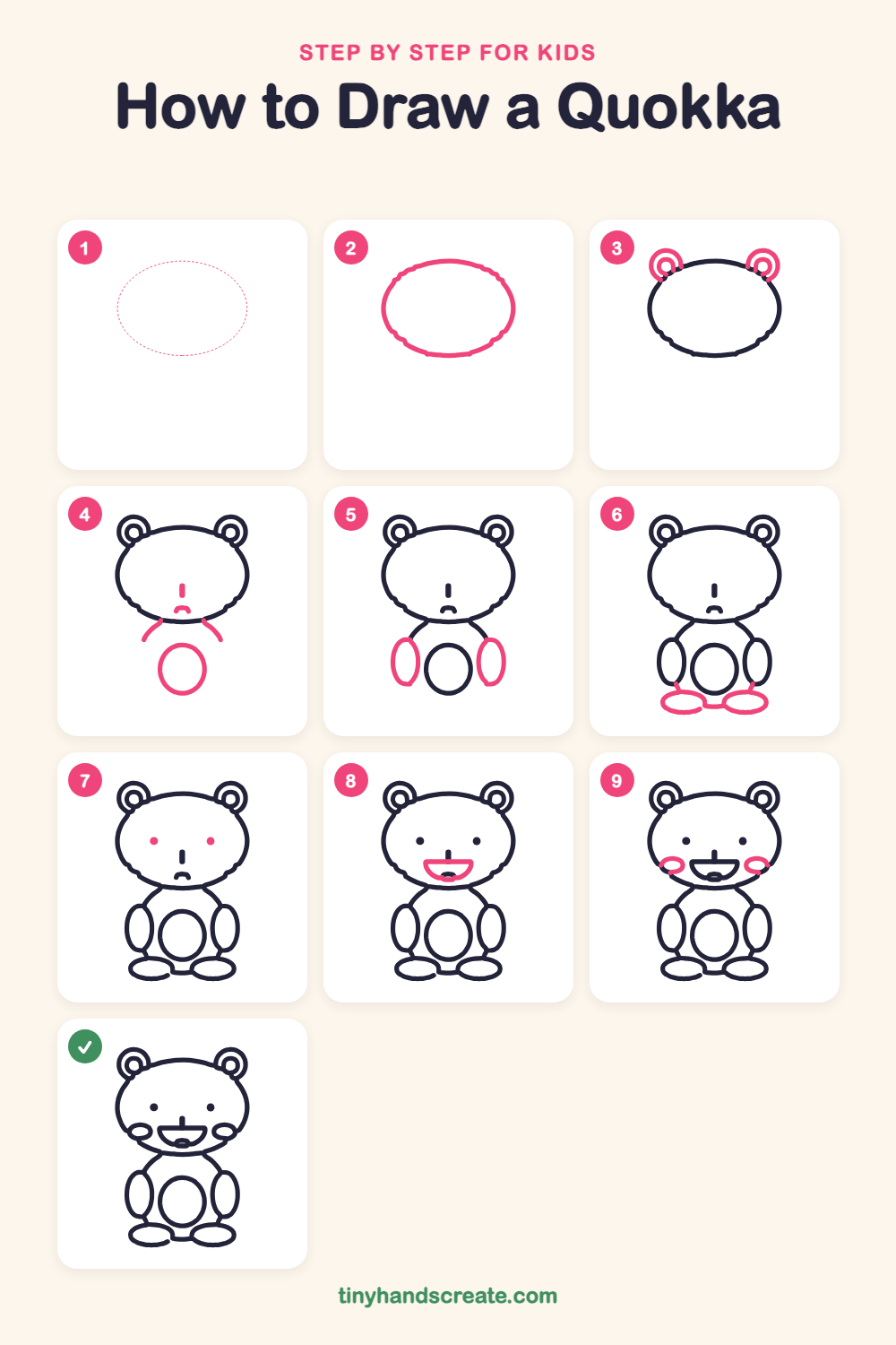 How to draw a quokka step by step for kids