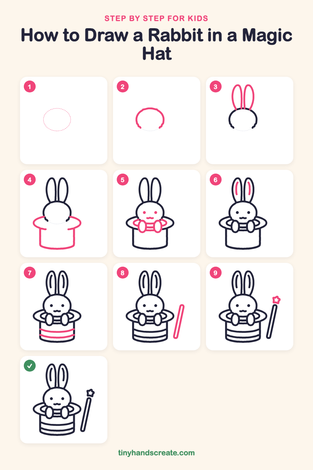 How to draw a rabbit in a magic hat step by step for kids