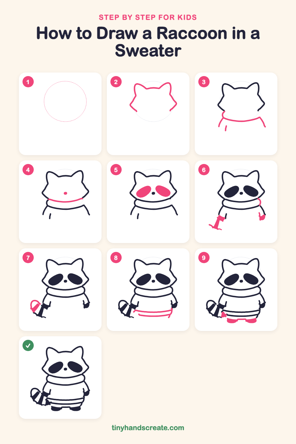 How to draw a raccoon in a sweater step by step for kids