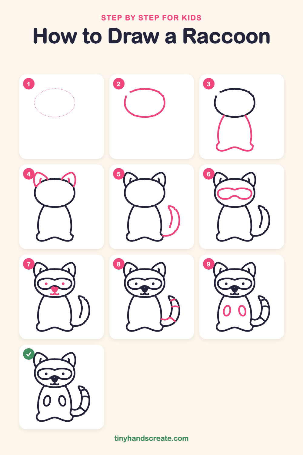 How to draw a raccoon step by step for kids